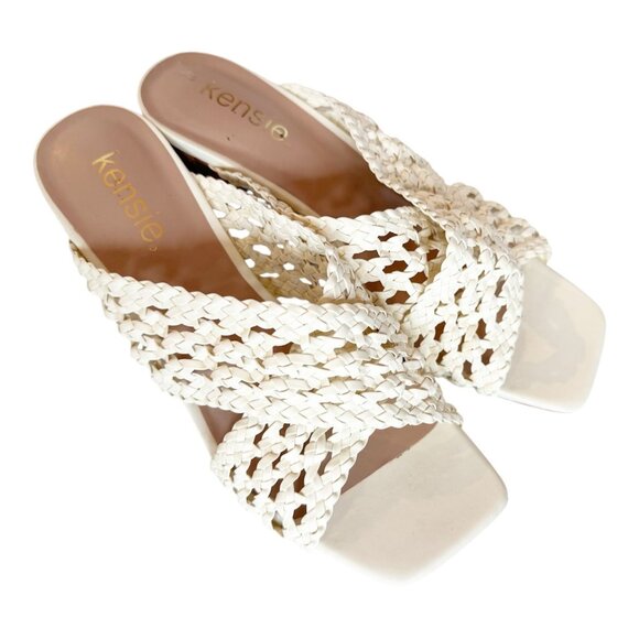 Kensie Khadija Mesh Laser Cut Criss Cross Stacked Heel Sandal Sz 7 - Picture 1 of 7